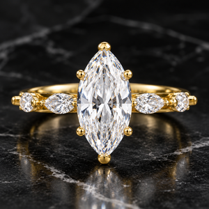 แหวนเพชรทรงมาร์คีส์เพาะเลี้ยงในห้องปฏิบัติการ รับรองโดย IGI ทองคำแท้ 14K แหวนหมั้นประดับเพชรทรงมาร์คีส์ด้านข้าง ขายส่ง - Product Image 1