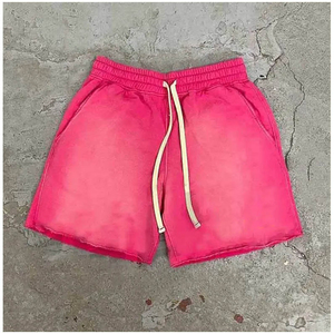 Short unisexe en éponge française délavée à l'acide Joggers 100% coton avec ourlet brut et look délavé Streetwear en gros pour hommes - Product Image 6