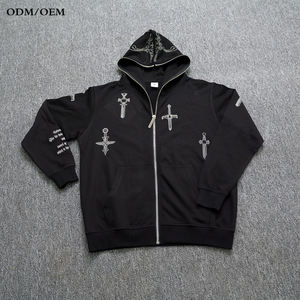 Sweat à capuche unisexe surdimensionné à fermeture éclair intégrale, en polaire épaisse, avec logo personnalisé en strass, broderie, 100% coton, écologique, OEM - Product Image 1