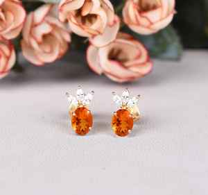 Beautiful Fire <b>Opal</b> Oval Stud <b>Earrings</b> Yellow 925 Sterling Silver 14K Gold Plated Bridal Birthday Gift Jewelry Piece Set - Product Image 6