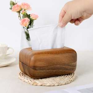 Caja de pañuelos de madera de acacia Caja de servilletas de madera rústica hecha a mano con acabado de grano natural para sala de estar y dormitorio - Product Image 5