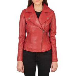 Veste en cuir d'hiver à manches longues moto mode rouge teinture Bal fougère veste en cuir solide femmes vestes - Product Image 1