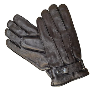 Gants en cuir véritable pour hommes avec logo personnalisé de haute qualité, fermeture à boucle, revêtement en polyuréthane, doublure en polaire chaude - Product Image 6