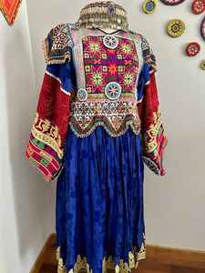 Afghan Kuchi Handmade Dress for <b>Women</b> Traditional Tribal Embroidered Afghani Long Flayar Multi-Colour Diamond Lace Button - Product Image 6