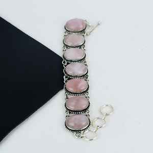 Hermosa Pulsera de Plata de Ley 925 con Cuarzo Rosa, Hecha a Mano, Chapada en Oro Antiguo de 22k, con Certificado GIA - Product Image 6