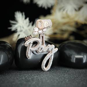 Pendentif personnalisé Hip Hop avec nom, diamant moissanite, argent sterling 925 plaqué or rose, bijoux à double couche par Phoenix Enterprise - Product Image 4