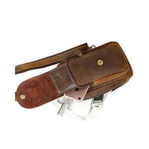 <b>Mens</b> Lightweight Genuine Leather Crossbody Chest <b>Bag</b> PU Leather Shoulder Strap Zipper Earphone Port Anti-Theft for Daily Use - Product Image 5