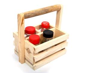 Modern <b>Wooden</b> Handmade Spice <b>Rack</b> with Handle Multi-Compartment Kitchen Organizer for Masala Jars Cutlery & Tabletop Storage - Product Image 1