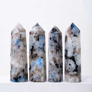 Arc-en-ciel pierre de lune tour cristal poli blanc et noir 3-5 pouces Feng Shui énergie amour guérison artisanat spirituel - Product Image 6