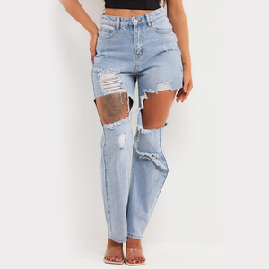 OEM Custom Manufacturer Denim Pants Relaxed Fit Baggy <b>Jeans</b> Coin Pocket Embroidery Blue Acid Wash Denim <b>Jeans</b> Pants for Women's - Product Image 1