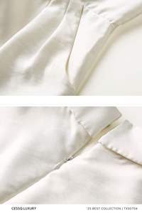 Robe décontractée en tissu sergé avec col en V longueur genou manches longues et anti-rides couleur unie - Product Image 6