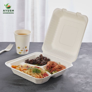 Contenant alimentaire en bagasse avec couvercle en pulpe de canne à sucre pour buffets, fêtes, restaurants et plats à emporter - Product Image 2