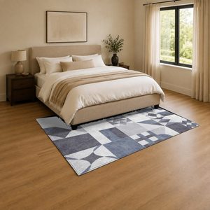 Tapis de salon en chenille gris argenté à motif design imprimé numériquement, lavable en machine, antidérapant - RUGS DEPOT LXDP-0549 (vente en gros) - Product Image 3