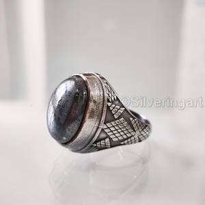 Anillo de hematita natural para hombre, piedra preciosa, todos los tamaños, joyería de aniversario otomano, anillo de Plata de Ley 925, novedad - Product Image 3