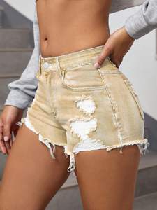 Shorts en jean pour femmes à la mode taille haute respirant et super en détresse femmes Shorts en jean avec lavage de pierre personnalisé pour l'été - Product Image 3