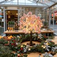Arbre artificiel à fleurs de cerisier rose, lumière LED, arbre de table, blanc chaud, pour chambre à coucher, salon
