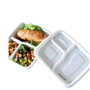 100% bandeja de comida cuadrada blanca desechable biodegradable tapa Pulpa de caña de azúcar bagazo logotipo personalizado envasado de alimentos para llevar para hoteles - Product Image 5