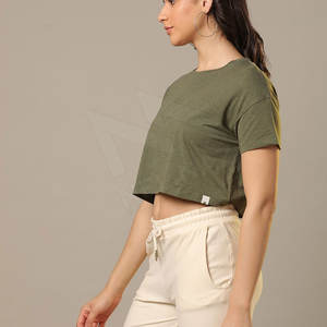 ผู้หญิงระบายอากาศผ้าฝ้ายพืชเสื้อยืดออกแบบเองระบายอากาศขายส่งราคาต่ําพืชเสื้อทีคุณภาพสูง - Product Image 3