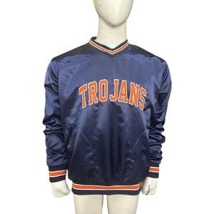 Custom Logo <b>V</b> <b>Neck</b> Satin Baseball Pullover <b>Sweatshirt</b> Wholesale Varsity Style Lightweight Jacket for Men and <b>Women</b> - Product Image 1