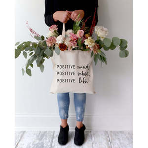 12oz Eco-Friendly Tote Bag Custom Logo Pattern Reusable PU Canvas Material for Daily Use Embodying Positive Mind Vibes Life - Product Image 4