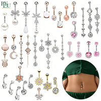 Bijou de piercing en acier inoxydable, anneau de nombril avec pendentif cœur et motif papillon en zircone cubique, pour fête à la plage