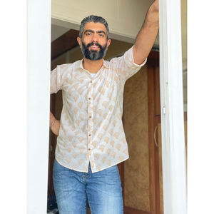 Mughal Unisex Summer Casual Loose Fit <b>Kurta</b> Indian Pakistani 100% Cotton Handmade Jaipur Handprinted Yellow Block Print Butta - Product Image 2