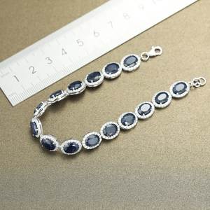 Bracelet Tennis Saphir Bleu Plaqué Rhodium Argent Sterling 925 Design Unique Bijoux Cadeau Femme avec Pierre Saphir - Product Image 4