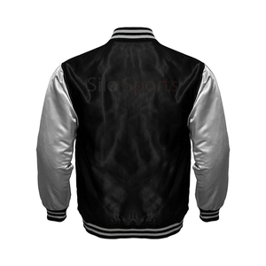 แจ็คเก็ตเบสบอลผ้าซาตินสีดำสำหรับผู้ชายเสื้อแจ็คเก็ต2025มีตัวอักษรแขนสีชมพู - Product Image 6