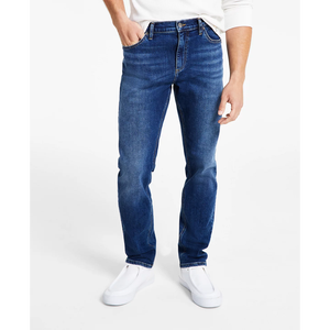 Jeans denim stretch pour hommes taille moyenne hiver automne tendance coupe ajustée style droit solide techniques lavées - Product Image 1