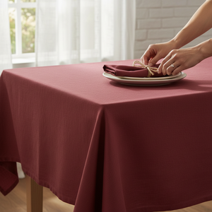 %100 Elegant Modern Woven Burgundy Color Belerus Linen <b>Tablecloth</b> 140180 cm Natural Color Premium Quality for Home & Hotels - Product Image 4