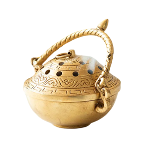 Quemador de Incienso de Latón Puro de Alta Calidad con Grabado y Acabado Pulido, Quemador de Lobán Tradicional de Latón Vintage para Decoración del Hogar - Product Image 1