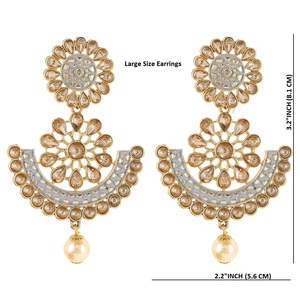 เครื่องประดับอินเดียบอลลีวูดคริสตัลโบราณชุดต่างหูระย้าดอกไม้สำหรับผู้หญิง - Product Image 3