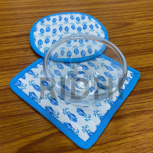 Sous-verres en coton matelassé bleu ciel écologiques faits à la main par Ridhi, 5x5 pouces, imprimés à la main, sous-verres circulaires pour tasses à thé, décoration bohème pour la maison - Product Image 3