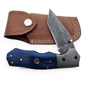 Couteau pliant en acier damas sur mesure de haute qualité avec gaine en cuir OEM pour une utilisation en extérieur Offre Spéciale - Product Image 3