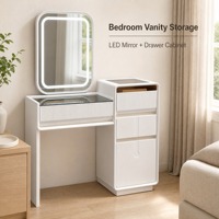 Meuble de Rangement Moderne Blanc en Bois avec Miroir LED, Tiroirs et Compartiment Ouvert pour Chambre, Salle de Bain et Coiffeuse