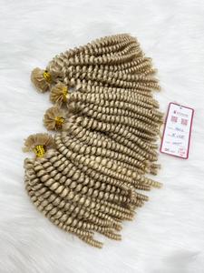 Natural Super Doble Dibujado Mixto Piano Rubio Claro Remy Extensiones de cabello Blanqueado Queratina Punta plana Cabello Suelto Rizado Punta plana - Product Image 2