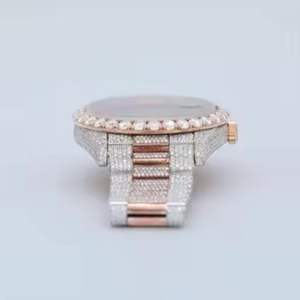 Montre Mécanique Moissanite de Luxe en Diamant Glacé Entièrement Personnalisable pour Hommes-Acier Inoxydable Retro Coin Design Business Fashion - Product Image 3