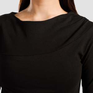 Solid Style Black Asymmetrical Yoga <b>Top</b> Breathable Lightweight Spandex Fitness Wear Plus Size Front Logo Design Fashion Print - Product Image 6