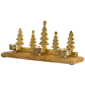 Decorative Christmas Tree Design Aluminum <b>Tealight</b> <b>Holder</b> With Wood Base For Christmas Decor & Gifting - Product Image 4