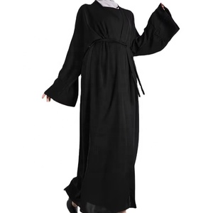 Conjunto de Abaya Abierta para Mujer, Diseño Modesto, Color Sólido, Venta al Por Mayor, Ropa Islámica con Encaje - Product Image 1