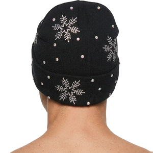 2027 Custom Black Rhinestone SnowflakeKnit Beanie <b>Hats</b> Travel 100% Acrylic Wholesale <b>Winter</b> Women <b>Men</b> Private Label OEM Bulk - Product Image 4