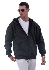 Sudadera con capucha unisex de punto lavado con parches y cremallera, con característica cortavientos - Product Image 6