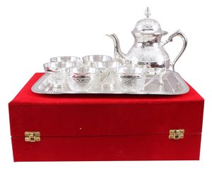 Antique Look Bạc Mạ Tea Pot Với 6 Cup & 1 Khay Platter Vô Tận Bộ Đồ Ăn Bài Viết Trang Trí Diwali Món Quà Item Cho Bán - Product Image 2