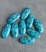 Turquoise Cuivre Bleu Naturel, Cabochon Ovale Allongé 12x24mm Calibré, Pierre Précieuse Libre Polie, Taillée à la Machine par Haute Technologie AMARA