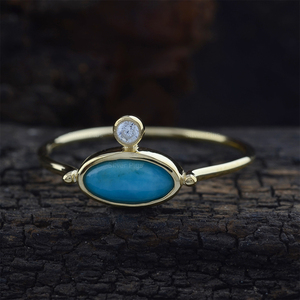 New Arrival 14k Gold Cabochon Oval Natural <b>Turquoise</b> Wedding <b>Ring</b> for Women Good Selling Tiny Diamond 10k/18k Available Parties - Product Image 4