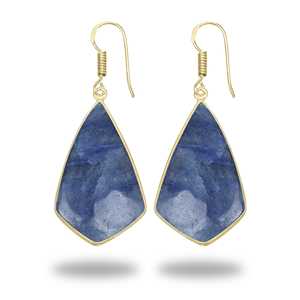 ต่างหูหินธรรมชาติสุดน่ารัก ชุบทองเหลือง แบบห้อยระย้า ของขวัญงานแต่งงานสำหรับผู้หญิง ต่างหูควอตซ์ดูมอร์เทียไรต์ - Product Image 5