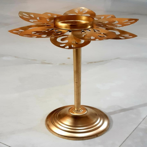 Traditional Indian Brass Urli Bowl Set Diwali Home Puja Decor Gold Taj Stand <b>Floating</b> Flowers Gold 3-Piece Metal <b>Candle</b> <b>Holders</b> - Product Image 4