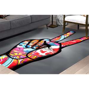 Alfombra Colorida con el Símbolo de la Paz: Tapete con Diseño de Graffiti, Decoración Urbana Moderna, Alfombra Suave con Pelo Largo - Product Image 4