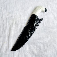 MUNTAHA AGATE Couteau de fantaisie en obsidienne noire unique, pierre précieuse, lame taillée à la main, qualité supérieure, toucher réel, dentelé, Wicca