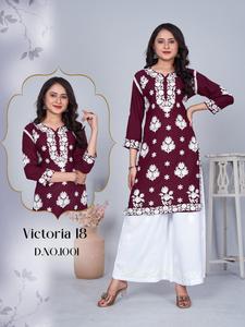 Nuevo Chikankari Kurti Plazzo para mujer en diferentes colores con tela de rayón pesado e hilo pesado para uso regular - Product Image 5